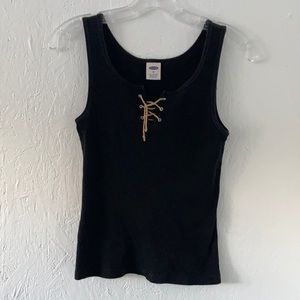 Old Navy Black Tank with Leather Neckline Accent (M)